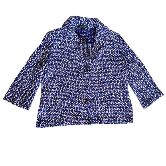 St. John Tweed Jacket Blazer Size 8 Collared Woold Blend Blue & White 3/4 Sleeve - Picture 2 of 12